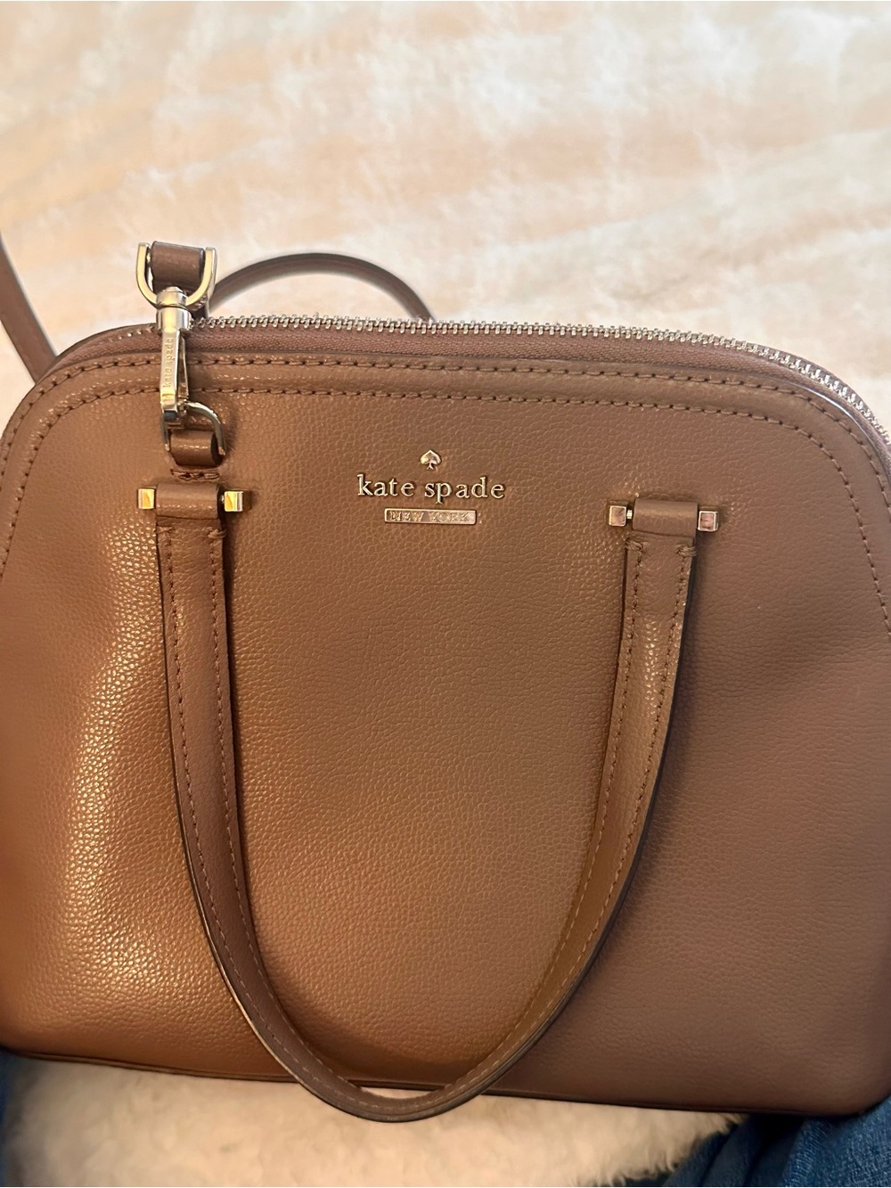 kate spade tan leather dome satchel with gold hardware